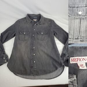 S MERONA VINTAGE WASH GRAY BLACK LONG SLEEVE BUTTON FRONT TOP small